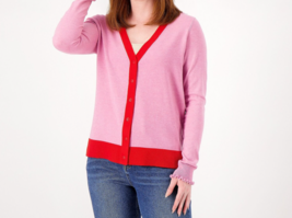 Candace Cameron Bure Surfside Button-Front V-Neck Cardigan- Camellia/Red... - £18.02 GBP