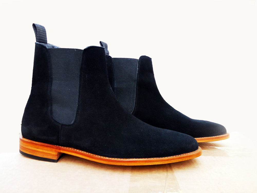Handmade Men’s Navy Blue Color Chelsea Boots, Suede Ankle High Dress Boots