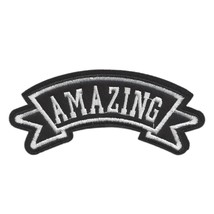 AMAZING IRON ON PATCH 4.4&quot; Black White Ribbon Banner Style Embroidered A... - $3.76 CAD