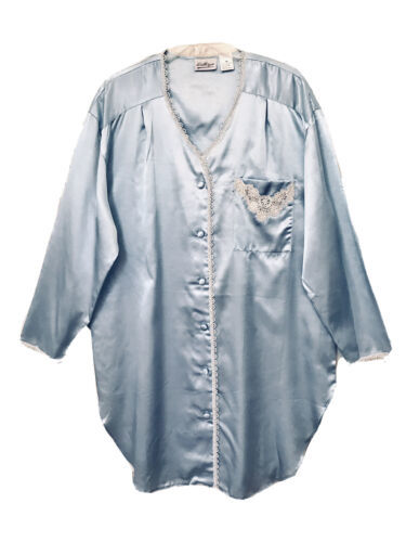 Kathryn Vintage 90’s Womens M Blue Satin Lace Appliquéd Long Sleeve Slee... - $29.95