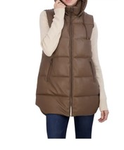 Sebby Collection Women’s Puffer Faux Leather Vest with Hood BROWN SZ XL ... - £140.13 GBP
