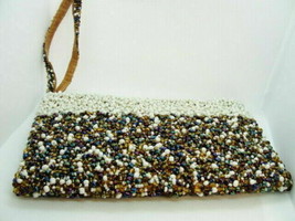 Cocktail Purse Multi Colored / White Beaded Coin marked YKK Vintage Party - £36.99 GBP