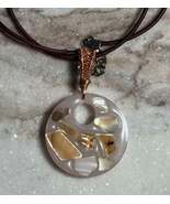 White Seashell Resin Pendant with Wire Wrapped Bail on Leather Cord Neck... - $12.99