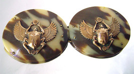 Art Nouveau Jugendstil Tortoise Shell and Gold Scarab Insect Sash Buckle... - $195.00