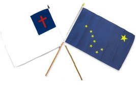 RFCO 12x18 12&#39;&#39;x18&#39;&#39; Wholesale Combo Christ Christian State Alaska Stick Flag Be - £10.32 GBP