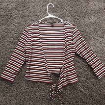 Forever 21 Shirt Women Large Pink Red Stripe Open Cardigan Front Cute Stretch - £4.01 GBP
