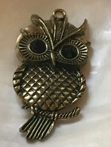 Estate Antique Goldtone Perched Owl with Black Faceted Eyes Pendant – 2 and 3/8t - £8.15 GBP