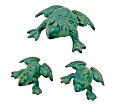 Cast Iron 3 Frogs Figurine 2 Inches and 4 Inches Long Green Vintage - £17.22 GBP