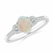 ANGARA Solitaire Oval Opal Cathedral Ring with Diamond Accents - £596.39 GBP