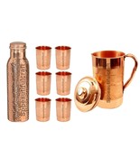Copper Water Pitchers Jug Hammered Copper Water Bottle 6 Drinking Tumble... - £52.65 GBP