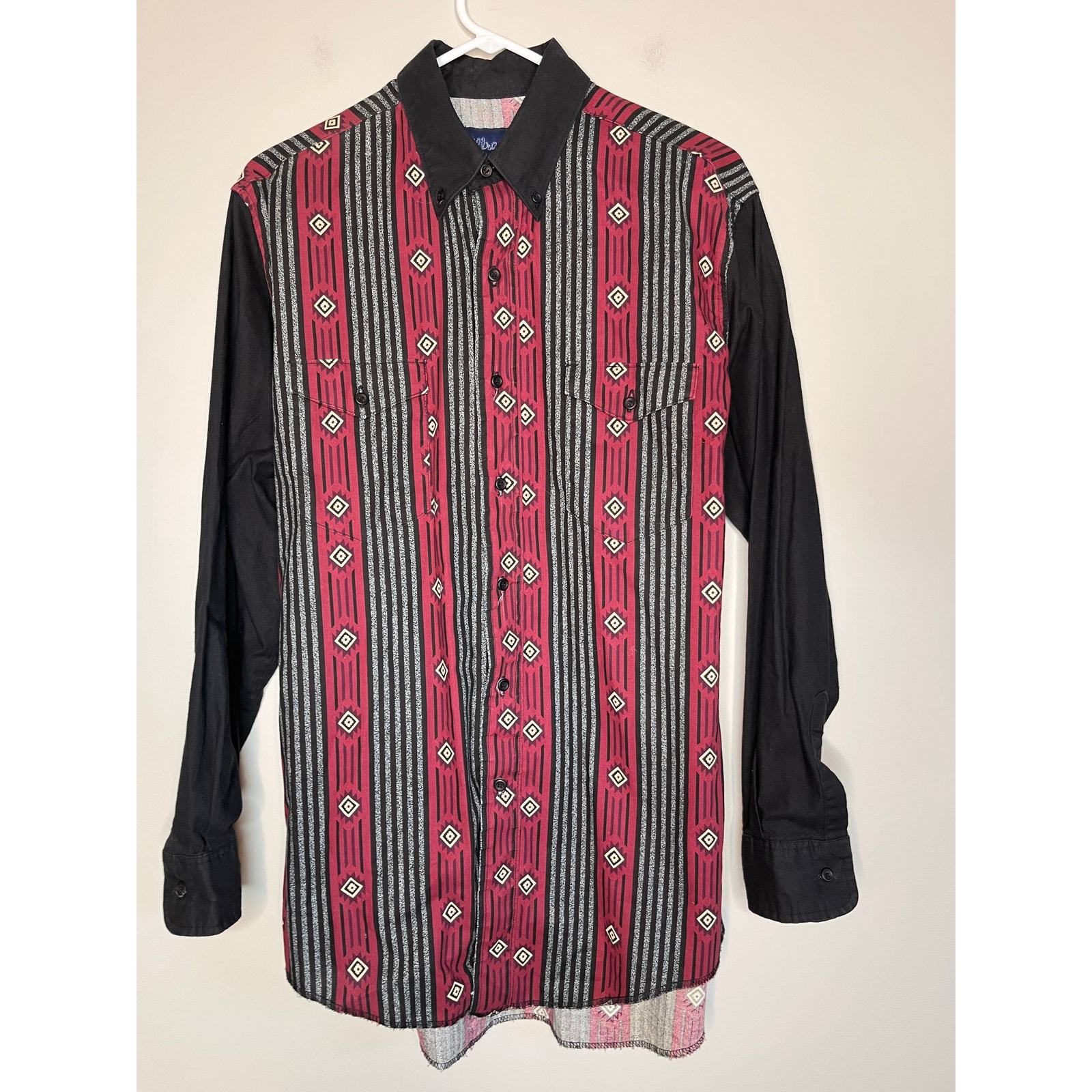1980s Wrangler Western X-Long Tails Southwestern Aztec Rodeo Cowboy Shirt M - $32.00