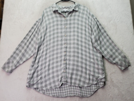 J. Jill Shirt Women XL Gray Check Flannel Rayon Long Sleeve Collared Button Down - $24.92