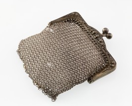 Antique Silver Mesh Change Purse With Rose Pattern - £186.83 GBP
