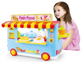 Fast Food Bus Kitchen Play Set Toy 29pcs (Blue) - $53.45