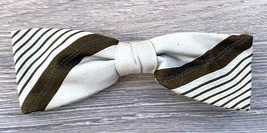 RETRO Best Clip Bow Tie  Gray Olive Stripes Rayon Clip-On Vintage 1940s ... - $29.65