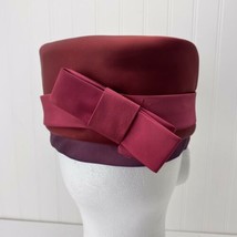 Vintage Dachettes’ By Lilly Dache Burgundy / Cranberry Satin Pill Box Hat w/Bow - £15.94 GBP
