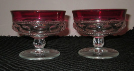 2 Ruby Red Crystal Kings Crown Thumbprint Sherbert Goblet - $19.86