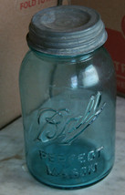 Vintage Blue Ball Perfect Mason Underscore Quart #3 Jar Zinc Lid Canning Kitchen - £11.79 GBP