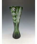 Vintage 8.25&quot; Bohemia Polished Crystal Glass Vase Green Clear Corset - $1,368.40 MXN