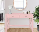 Pink Writing Computer Desk With Drawers,Small Modern Table For Bedrooms,... - $259.99