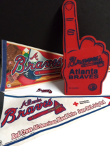 Vintage Atlanta Braves Red Cross Pennants, Logo Patch &amp; Foam Finger Lot c1990s - £19.54 GBP