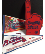 Vintage Atlanta Braves Red Cross Pennants, Logo Patch &amp; Foam Finger Lot ... - £19.65 GBP