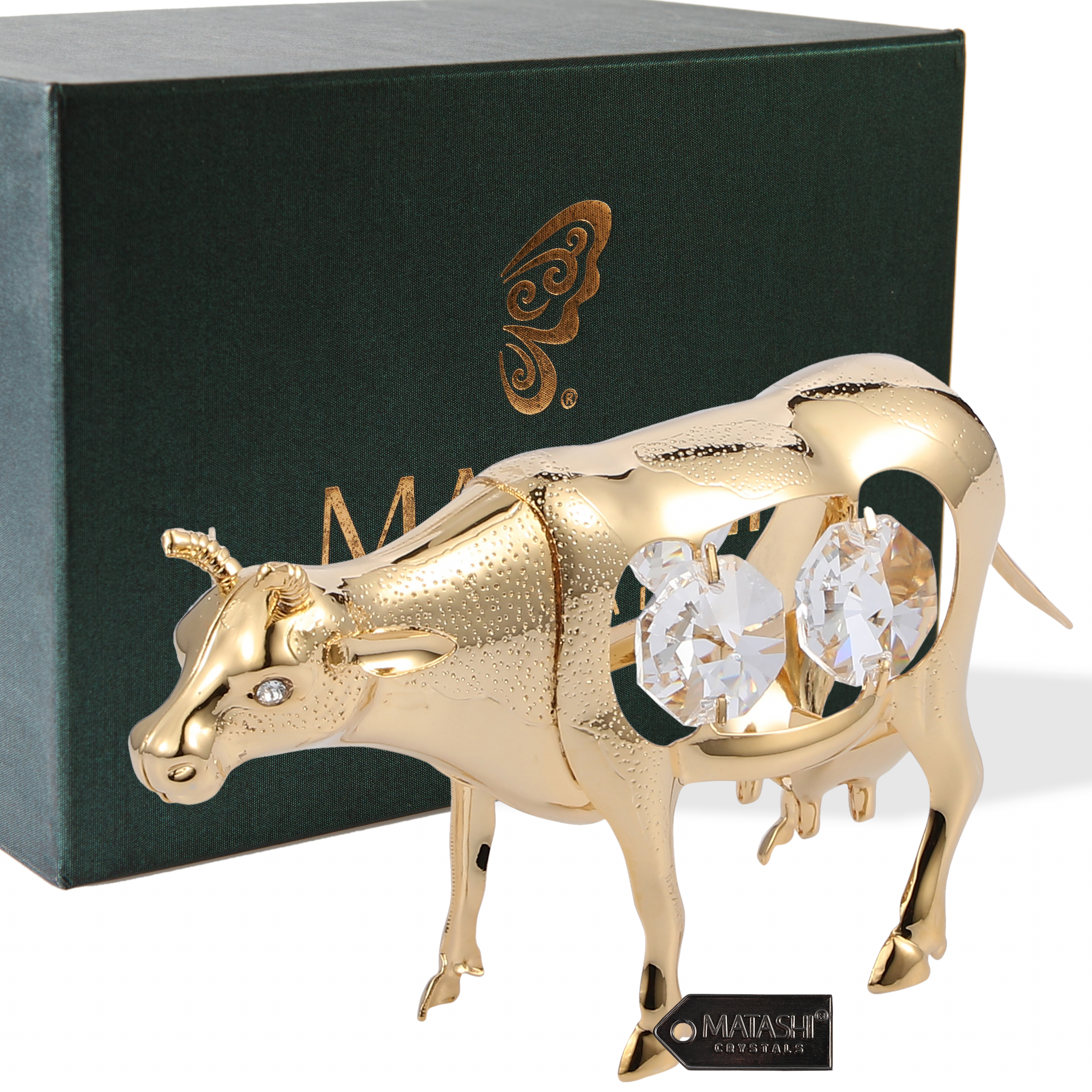 Matashi 24K Gold Plated Crystal Studded Cow Figurine Animal Ornament For... - $24.99