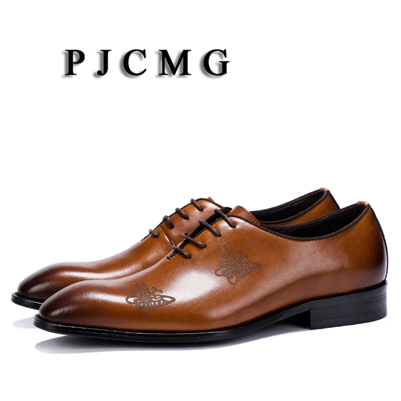 PJCMG  Fashion Comfortable Handmade Leather -Up Pointed Toe Carved Ox Bu... - £231.83 GBP