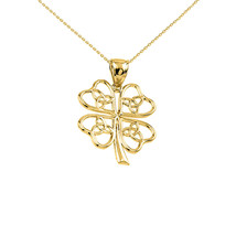 Solid Yellow Gold 10K Celtic Trinity Knot Clover Pendant Necklace - £127.52 GBP+
