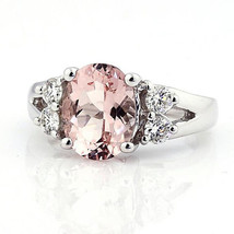 2.20Ct Simulated Morganite &amp; Diamond Solitaire Engagement Ring White Gold Plated - £72.77 GBP