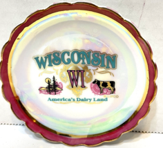 Vintage Lipco Souvenir Wisconsin Mini Plate 3.5  Iridescent Scalloped Edge - $9.63