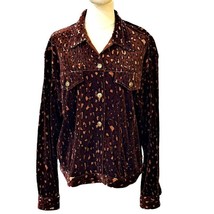 Carole Little Sport Velour Jacket Size Large Animal Print Black Brown Ta... - $14.39