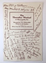 The Thursday Musical Minneapolis Minnesota 1948 - 1949 Bulletin Booklet - £23.53 GBP