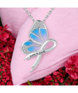 Platinum 925 Sterling Silver Gradient Butterfly Awareness Ribbon Pendant - $152.60 CAD
