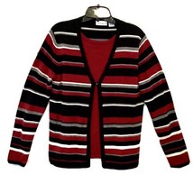 Croft &amp; Barrow Womens S Multi Striped Long Sleeve 2 In 1 Sweater Tank Cardigan - £17.65 GBP