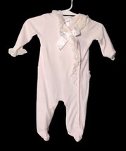 Miniclasix Infant Lace Trim Footed One Piece Size 3mo Pink Butt Ruffle Satin Bow - $23.74
