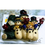 Ship N 24 Hours. Vintage Winter Snowman 4 Person Family Resin Brooch Pin. - $29.44