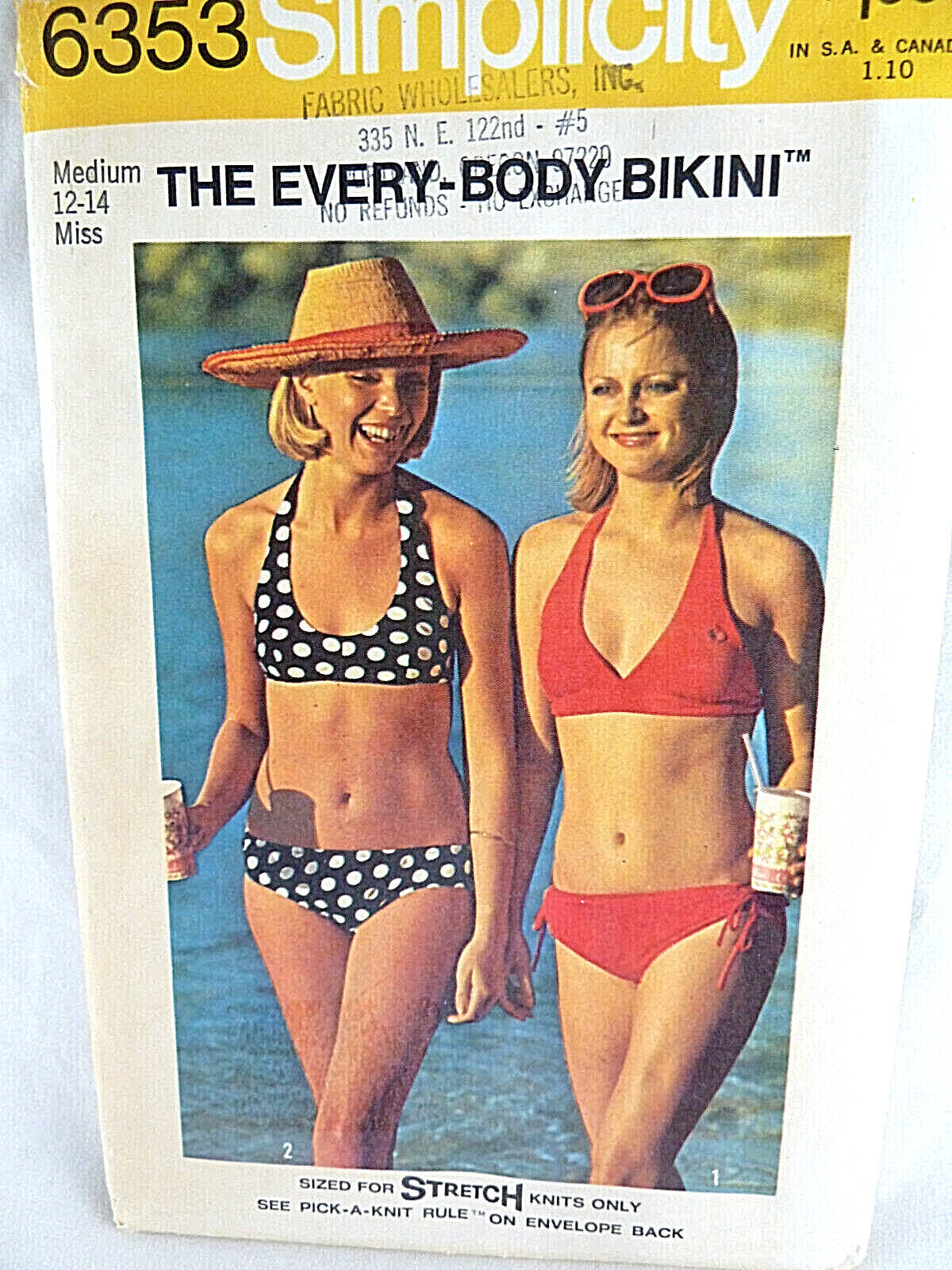 Simplicity 6353 Bikini swim suit Pattern Women Size 12 14 Vintage 1974 Uncut - £15.81 GBP