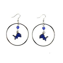 Detroit Lions Earrings 2&quot; Color Bead Hoop Loop Team Logo NFL Official Merch - $11.64