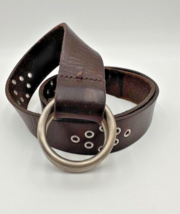 Leather Womens Belt One Size Brown 36&quot; Riveted Silver Tone Buckle - £11.81 GBP