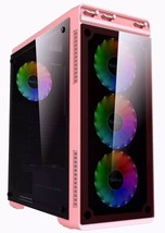 Apevia Aura-F-PK Mid Tower Gaming Case Tempered Glass (4) RGB Fans - Pink Frame - £29.28 GBP