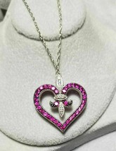 2Ct Round Cut CZ Pink Ruby Love Heart Women&#39;s Pendant 14K White Gold Finish - £132.14 GBP