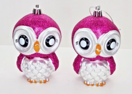 Christmas Owl Ornaments 2 Purple Plastic Glittery Bird Indoor Decoration... - $12.00