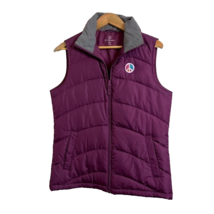 Lands&#39; End Womens Purple Puffer Vest Sz Small Full Zip Pockets Peace Embroidery - £13.84 GBP