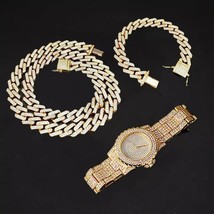 18k Layered real gold filled Hip Hop Luxury Micro Pave Cubic Zirconia set mon... - $77.39