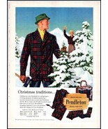 1950s Pendleton Men&#39;s Sportswear PRINT AD Cutting Down Christmas Tree BX1 - $208.99 MXN