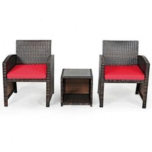 3 Pieces PE Rattan Wicker Furniture Set with Cushion Sofa Coffee Table f... - $3,508.45 MXN