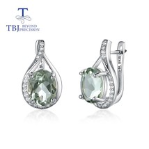 New natural green amethyst clasp earring oval cut 8*107ct brazil gemstone fine j - £71.23 GBP