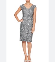 Alex Evenings Womens Sheath Dress Gray Floral Built-In Bra Sequin Petites 6P New - £45.80 GBP