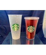 Lot of 2 Starbucks Coffee Cup Tumbler Confetti Mug 24 oz Red Metallic No... - £14.00 GBP